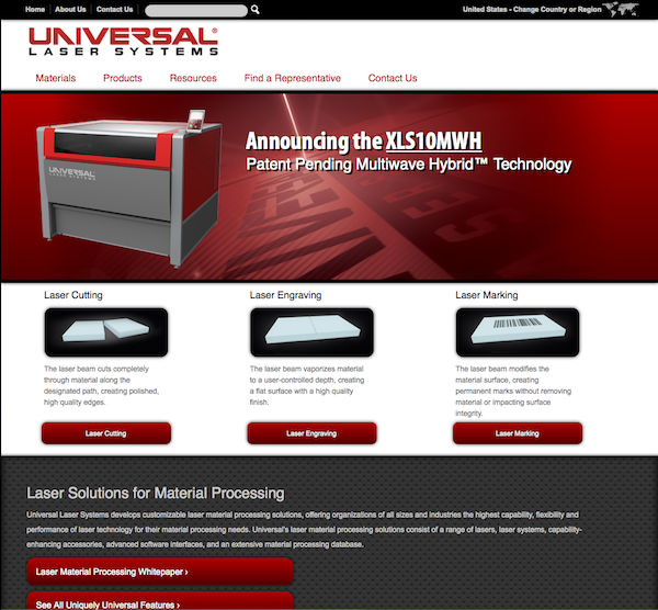 Image of Universal Laser Systems website